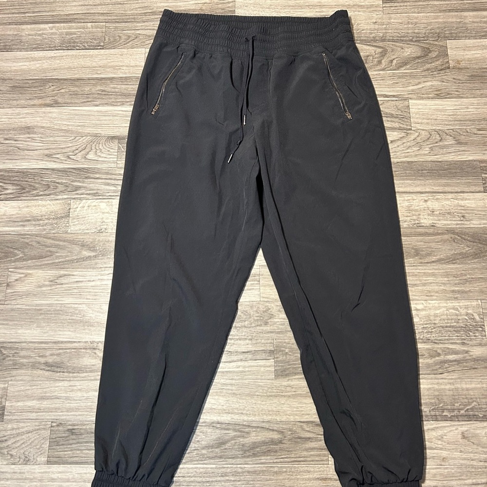 Black Track Pants with Elasticized Waistband and Tapered Fit